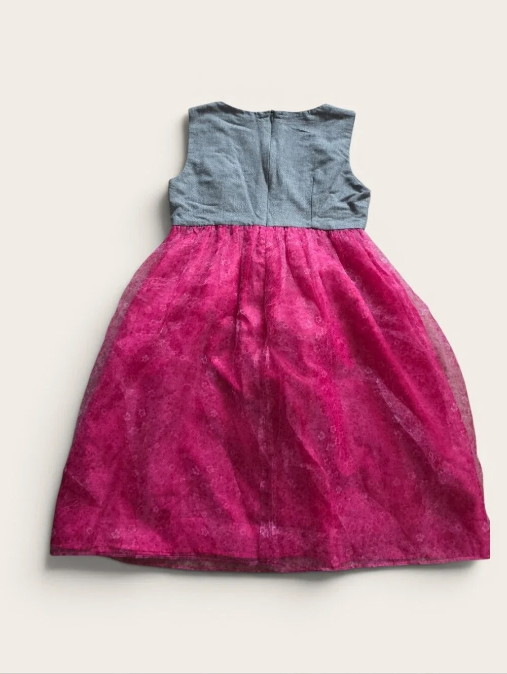 Marius Musat Designer Girls' Pink Tulle Dress with Grey Bodice & Blue Bow‎ 14/16